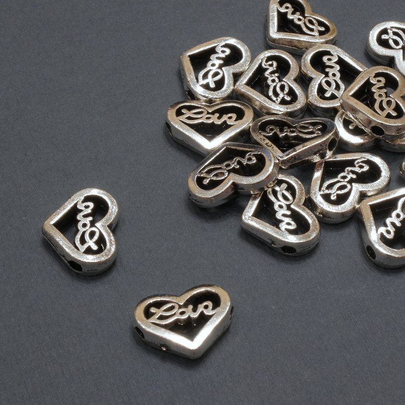 Koralik-wstawka „Serce” wkładka wewnętrzna, średnica 1,7 mm ±, średnica 13×10 mm ±, opakowanie 20 g 16 szt. (+ -)