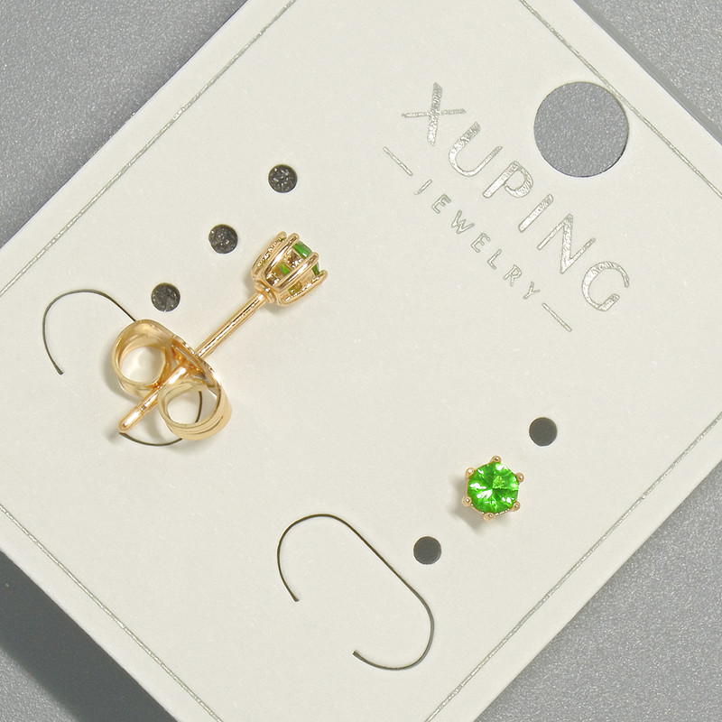 Kolczyki sztyfty Xuping z zielonym kryształem, średnica 4 mm, pozłacane 18K