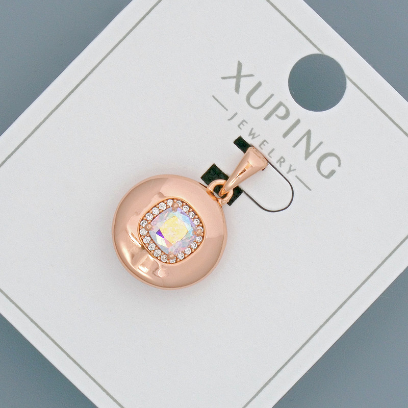 Wisiorek Xuping z różowo-żółtym kryształem i białymi cyrkoniami, średnica 14 mm, długość 20 mm, pozłacanie 18K