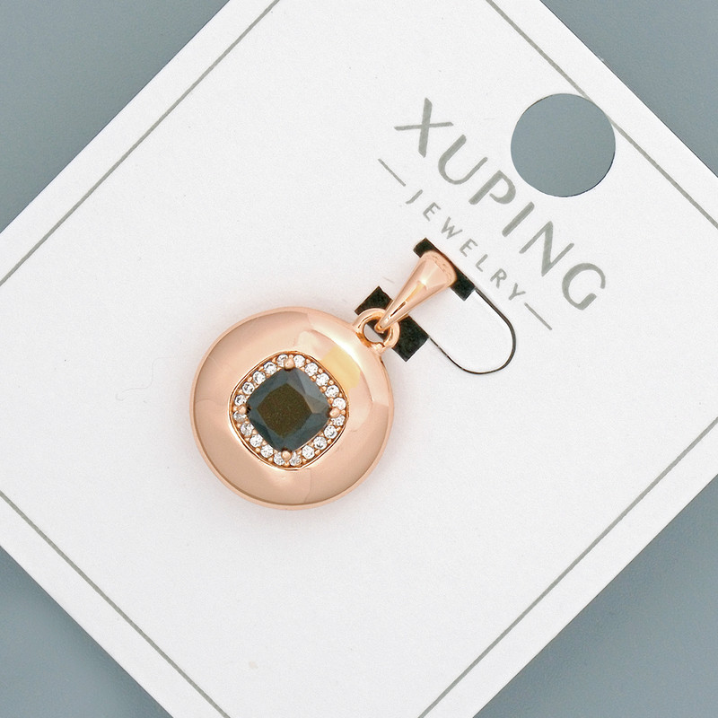 Wisiorek Xuping z czarnym kryształem i białymi cyrkoniami, średnica ok. 14 mm, długość ok. 20 mm, pozłacany 18K