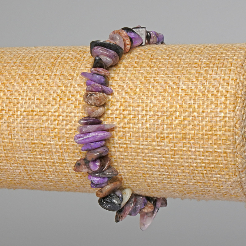 Bransoletka z charoitu, drobinki naturalnego kamienia, średnica 9×2 mm ±, długość 18 cm ± (elastyczna)