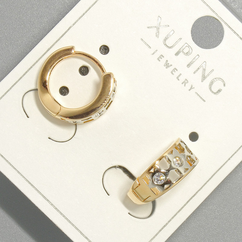 Kolczyki Xuping z białymi cyrkoniami, średnica 5,5×12 mm, pozłocenie 18K i rodowanie