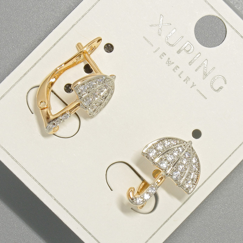 Kolczyki „Parasolka” Xuping z białymi kryształami, średnica 11,5×15 mm ± złocenie 18K i rodowanie