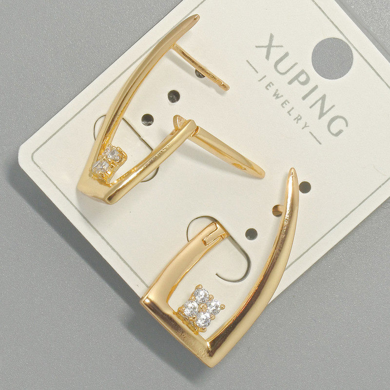 Kolczyki Xuping z białymi kryształami, średnica około 15×29 mm, pozłacane 18K