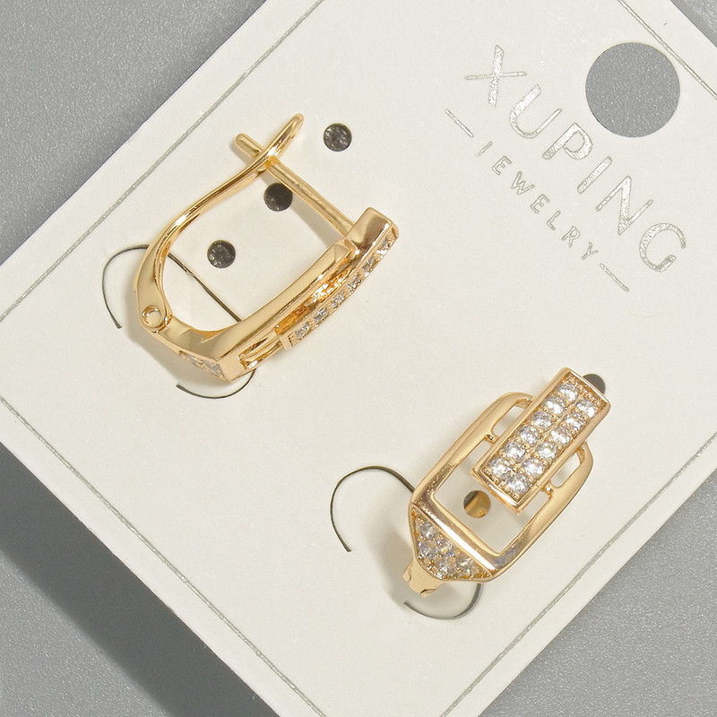 Kolczyki Xuping z białymi strassami, średnica 7,5×14 mm ± pozłacane 18K