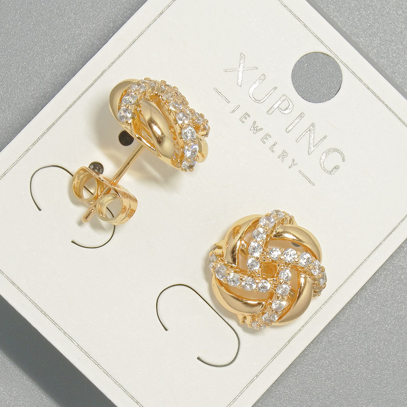 Kolczyki sztyfty Xuping z białymi cyrkoniami, średnica 12,5 mm, pozłacane 18K