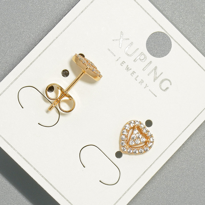 Kolczyki sztyfty „Serce” Xuping z białymi kryształami, średnica 8×8 mm, pozłacane 18K