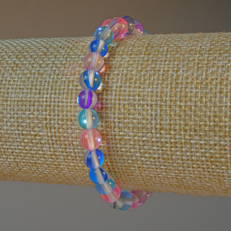 Bransoletka z opalowego szkła, w asortymencie, gładkie kulki, średnica 6,5 mm, długość 18 cm (elastyczna)