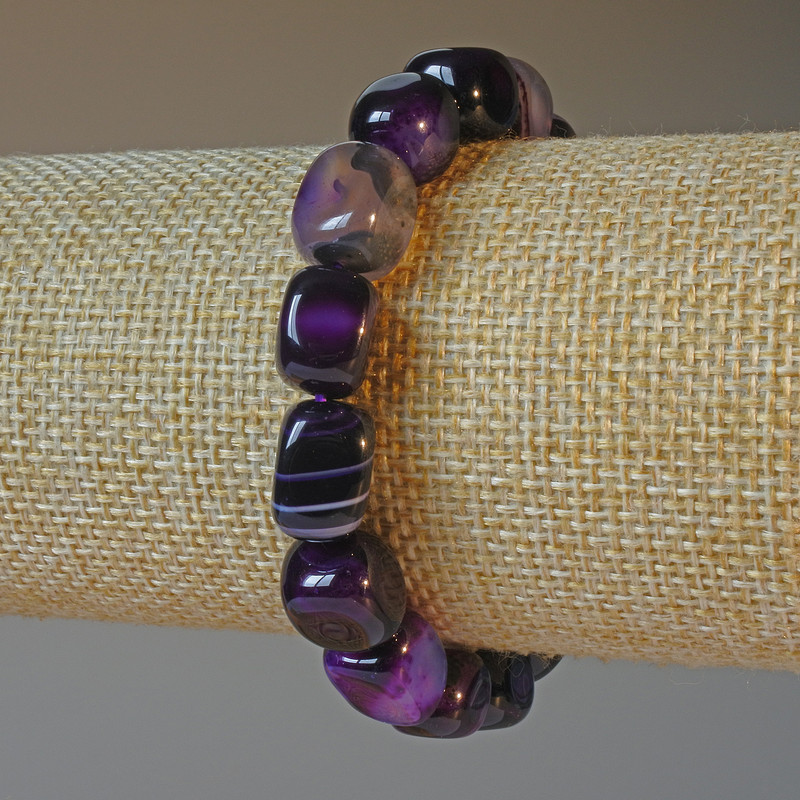 Bransoletka z fioletowego agatu, naturalny kamień, klocek, średnica 9×12 mm +/-, długość 18 cm +/- (elastyczna)
