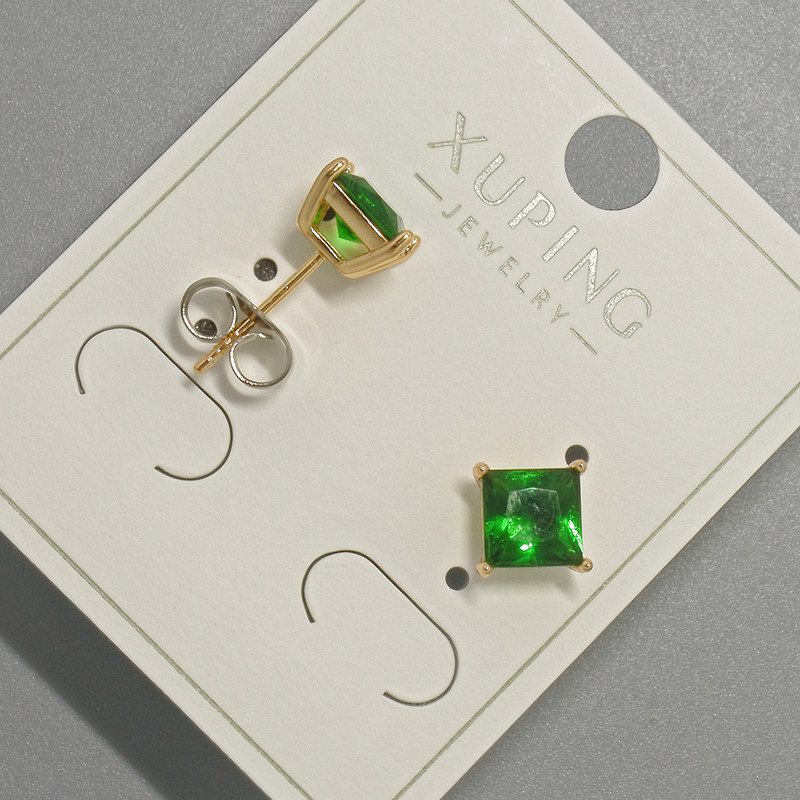 Kolczyki sztyfty Xuping z zielonym kryształem, średnica 6 mm +- pozłacane 18K