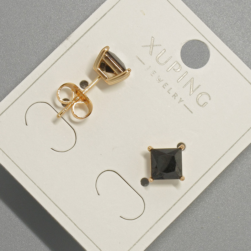 Kolczyki sztyfty Xuping z czarnym kryształem, średnica około 6 mm, pozłacane 18K