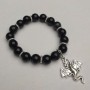 Bransoletka z czarnego agatu (prasowany) gładka kulka, średnica około 10 mm, długość około 18 cm (rozciągliwa) z metalowymi wstawkami