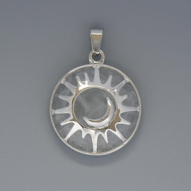 Wisiorek Słońce z górskiego kryształu, średnica ok. 27 mm, długość ok. 37 mm, w srebrnej oprawie