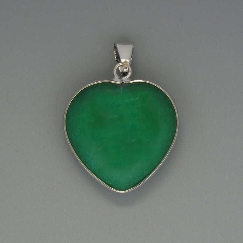 Wisiorek Serce z chryzoprazem, średnica 26×26 mm +/-, długość 36 mm +/- w srebrzystej oprawie