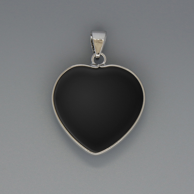 Wisiorek Serce z czarnego agatu, średnica 26×26 mm, długość 36 mm, w srebrzystej oprawie