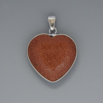 Wisiorek Serce z awenturynu Złoty Piasek, średnica 26x26 mm +/-, długość 36 mm +/- w srebrnej oprawie
