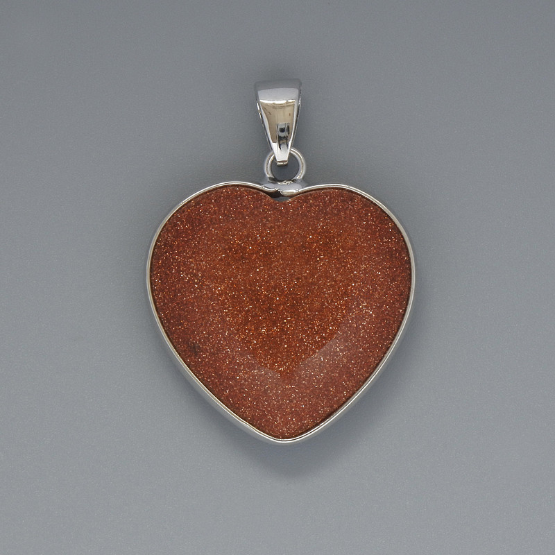 Wisiorek Serce z awenturynu Złoty Piasek, średnica 26x26 mm +/-, długość 36 mm +/- w srebrnej oprawie