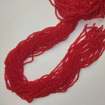 Koraliki czeskiego kryształu czerwone, przezroczyste, fasetowane rondelki, średnica 3×2,5 mm, długość 39 mm, na żyłce