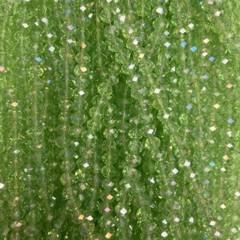 Koraliki czeskiego kryształu - sałatkowo-zielony fasetowany rondel z napylaniem benzynowym, średnica 6×5 mm, długość 42 mm, na nici