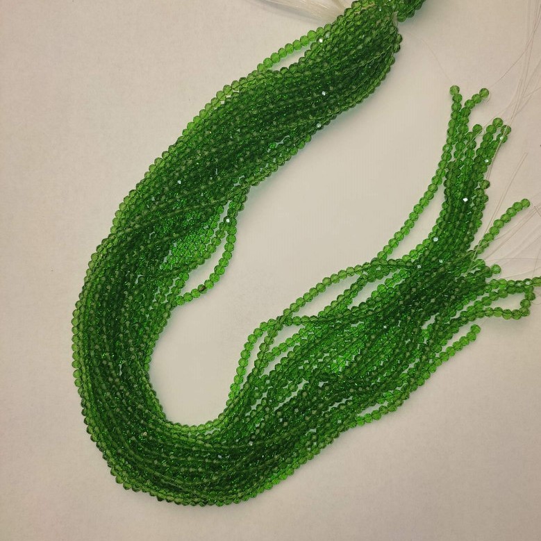 Koraliki z czeskiego kryształu, zielone, przezroczyste, fasetowane rondelki, średnica około 3,5×3 mm, długość około 34 cm na żyłce