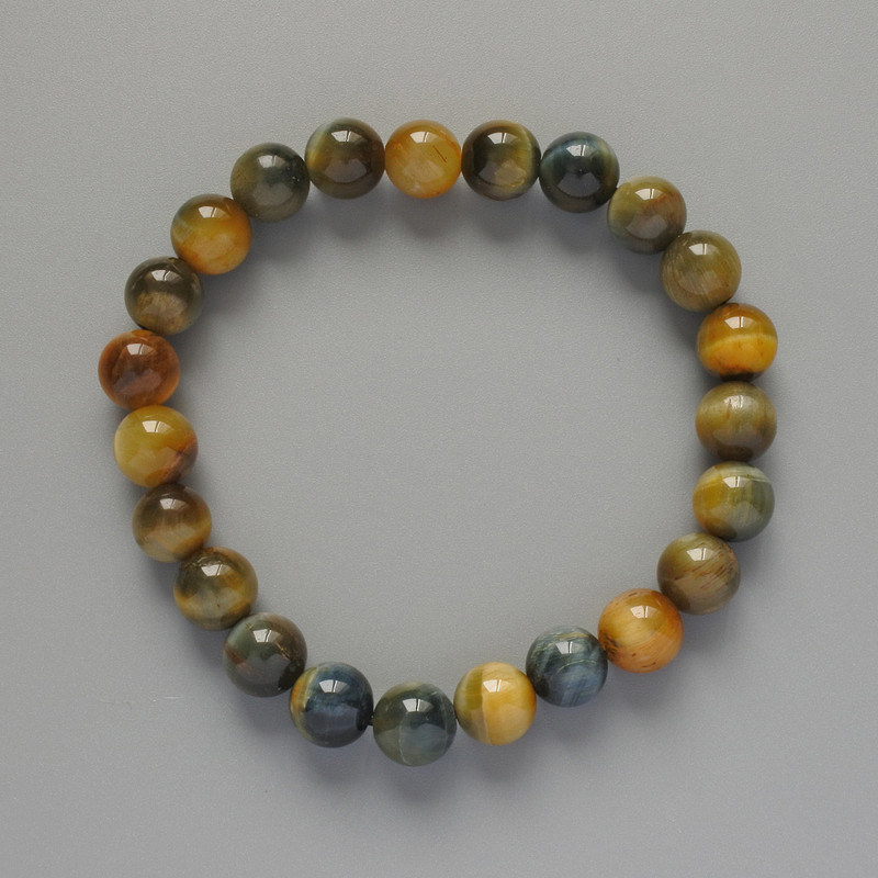 Bransoletka z żółto-szarego kociego oka z naturalnego kamienia, gładkie kulki o średnicy 8 mm, długość 18 cm (na elastycznej gumce)