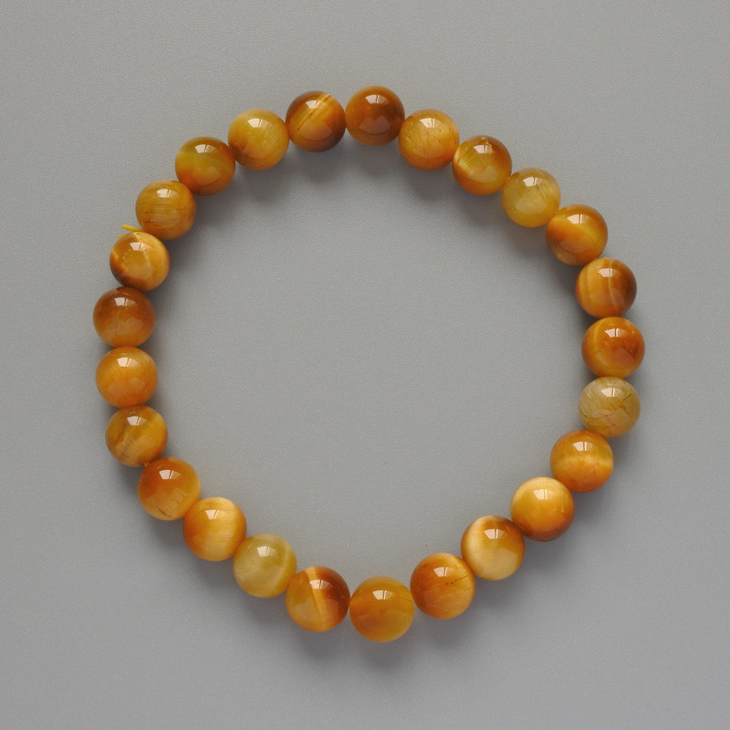 Bransoletka z żółtym kocim okiem – naturalny kamień, gładkie kulki, średnica 8,5 mm +/-, długość 18 cm +/- (rozciągliwa)