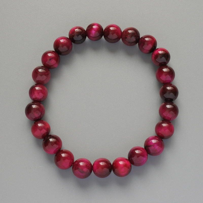 Bransoletka Malinowe Kocie Oko z naturalnym kamieniem, gładkie kuleczki o średnicy 8 mm, długość 18 cm ± (rozciągliwa)