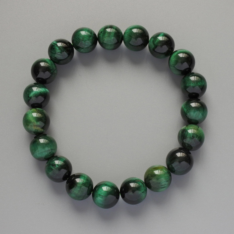 Bransoletka z zielonym kocim okiem, naturalny kamień, gładka kuleczka, średnica około 10 mm, długość około 18 cm (elastyczna)