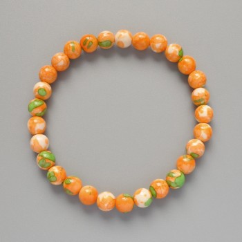 Bransoletka „wariacyt” (sztuczny akryl) w kolorach zielonych, pomarańczowych i białych, gładka kulka, średnica 7 mm ±, długość 18 cm ± (elastyczna)