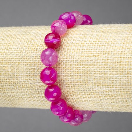 Bransoletka z malinowego agatu — naturalny kamień, fasetowana kuleczka, średnica 10 mm ±, długość 18 cm ± (rozciągliwa)