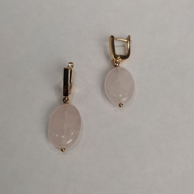 Kolczyki z różowego kwarcu owalne, 13×18 mm, angielski zamek, długość 36 mm+