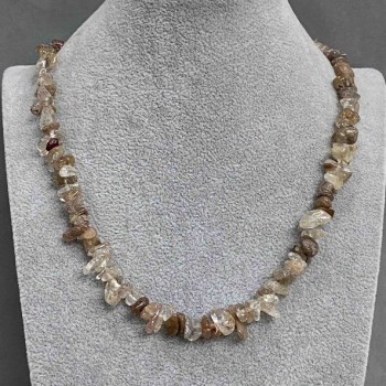 Naszyjnik z kwarcu rutylowego włochatego, naturalny kamień – fragmenty, długość 46 cm, średnica 8×3 mm