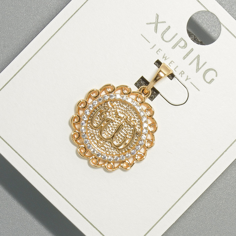 Wisiorek «Allah» Xuping z białymi kryształami, średnica 17 mm, długość 26 mm, pozłacanie 18K