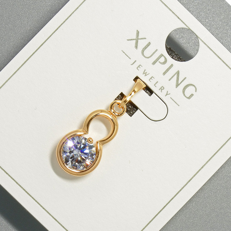 Wisiorek Xuping z białym kryształem, średnica 9×15 mm, długość około 23 mm, pozłacanie 18K