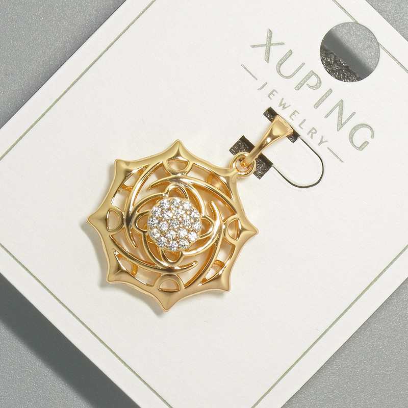 Wisiorek „Słońce” Xuping z pozłacaniem 18K i białymi cyrkoniami, średnica 18 mm, długość 27 mm
