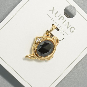 Wisiorek „Czajnik” Xuping z białymi cyrkonami i czarnym kryształem, średnica 20,5×14 mm, długość 20 mm, pozłacanie 18K