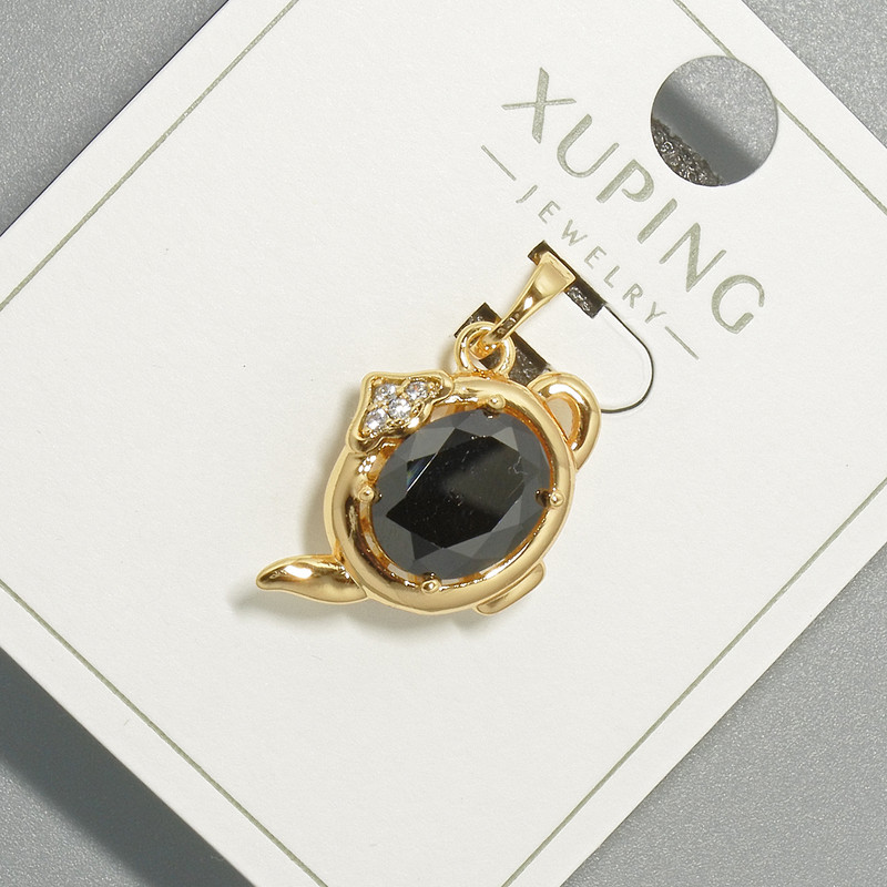 Wisiorek „Czajnik” Xuping z białymi cyrkonami i czarnym kryształem, średnica 20,5×14 mm, długość 20 mm, pozłacanie 18K