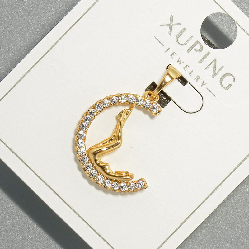Wisiorek „Dziewczyna” Xuping z białymi kryształami, średnica 15×19 mm, długość 26 mm, pozłacanie 18K