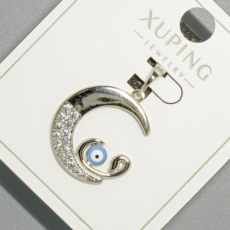 Wisiorek „Oko Księżyca” Xuping z białymi cyrkoniami i niebieską emalią, średnica 18,5×19,5 mm, długość 26 mm, rhodiowane