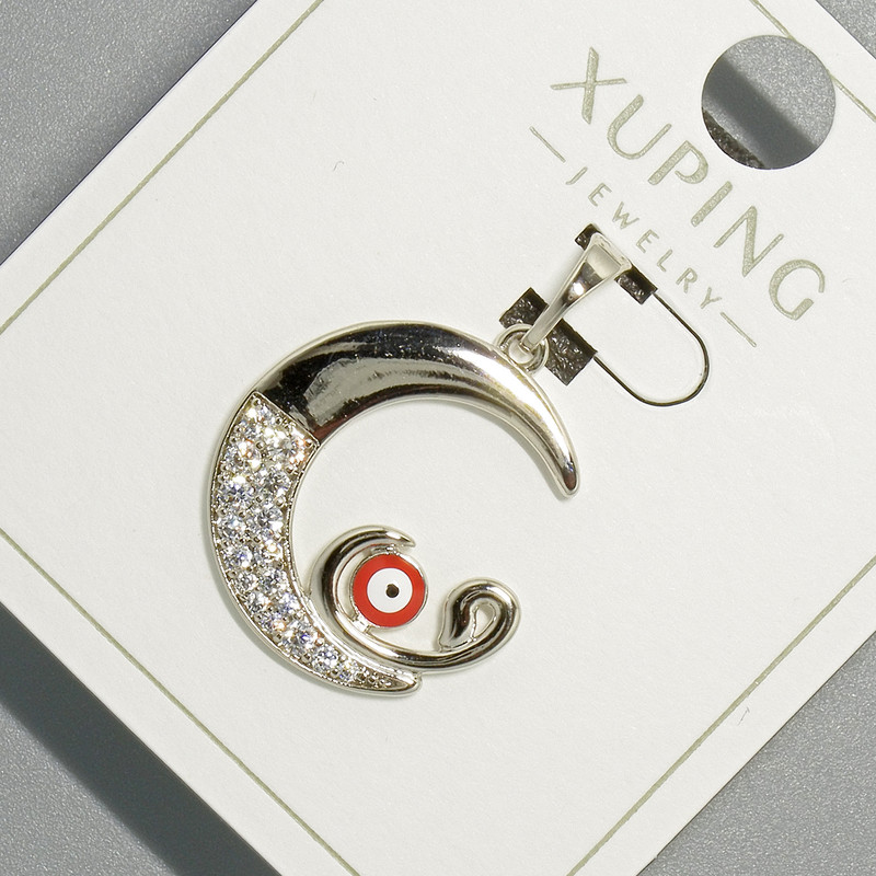 Wisiorek „Oko Księżyca” Xuping z białymi cyrkoniami i czerwonym enamlem, średnica 18,5×19,5 mm, długość 26 mm, pokrycie rhodiowane