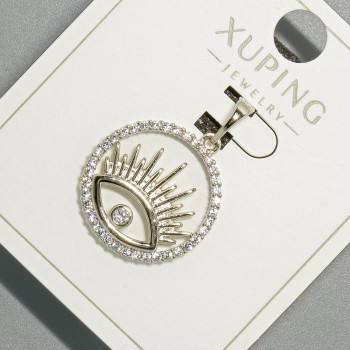 Wisiorek «Oko» Xuping z białymi kryształami, średnica 18 mm, długość 36 mm, rodowany