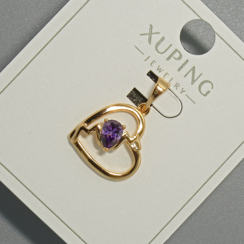 Wisiorek „Serce” Xuping z fioletowym kryształem, średnica 15×14 mm, 5 mm ±, długość 22,5 mm ±, pozłacany 18K