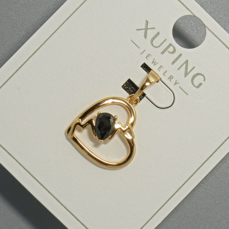 Wisiorek „Serce” Xuping z czarnym kryształem, średnica 15×14 mm, długość 22,5 mm, pozłacanie 18K