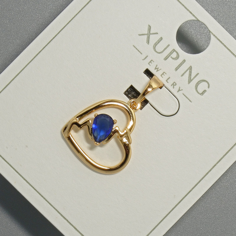 Wisiorek „Serce” Xuping z niebieskim kryształem, średnica 15×14 mm, 5 mm ±, długość 22,5 mm ±, złocenie 18K