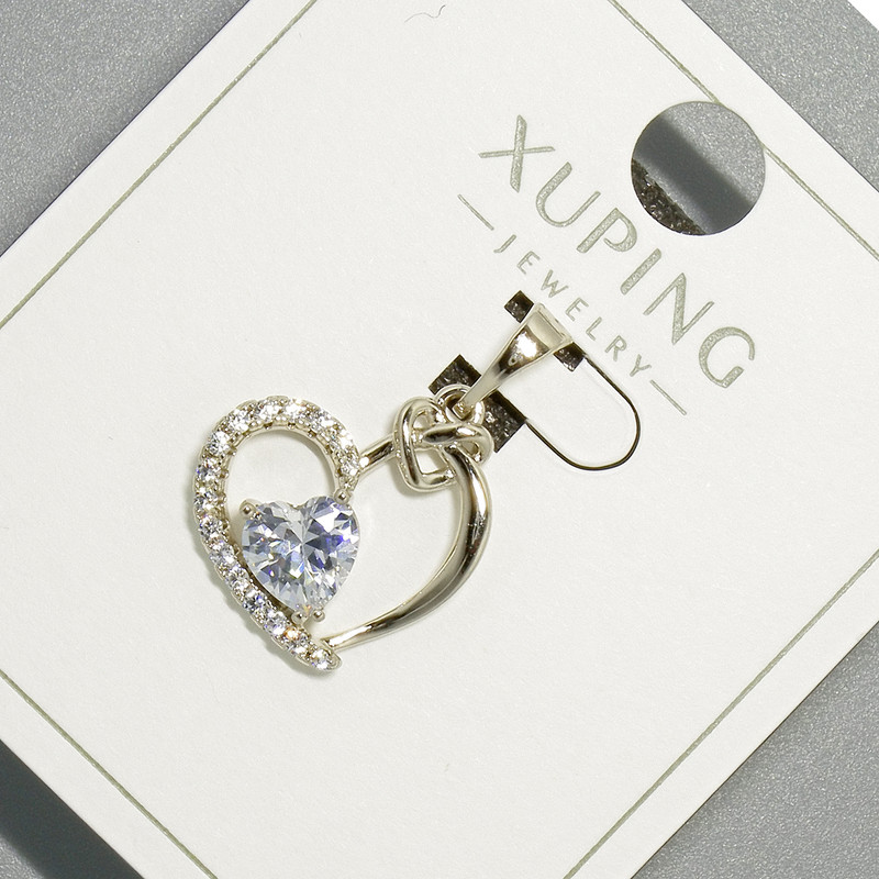Wisiorek „Serce” Xuping z białym kryształem i cyrkoniami, średnica 15,5×16 mm, długość 22 mm, rodowany
