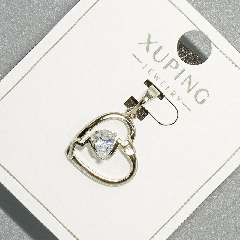 Wisiorek „Serce” Xuping z białym kryształem, średnica 15×14 mm, 5 mm ±, długość 23 mm ±, rodowany