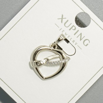 Wisiorek «Serce» Xuping z białymi kryształami, średnica 16×17 mm, długość około 23 mm, pokrycie rodowane