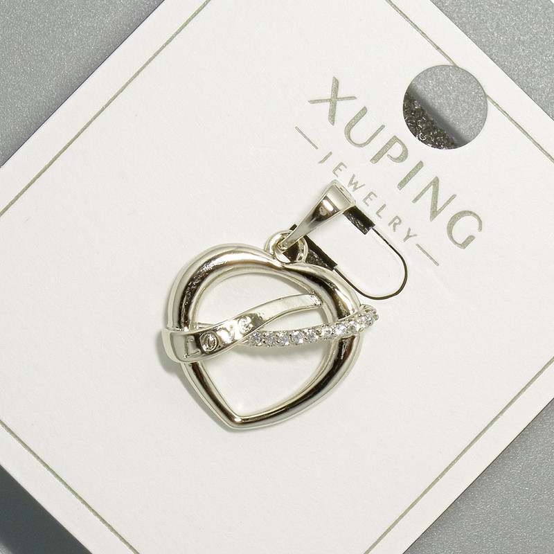 Wisiorek «Serce» Xuping z białymi kryształami, średnica 16×17 mm, długość około 23 mm, pokrycie rodowane