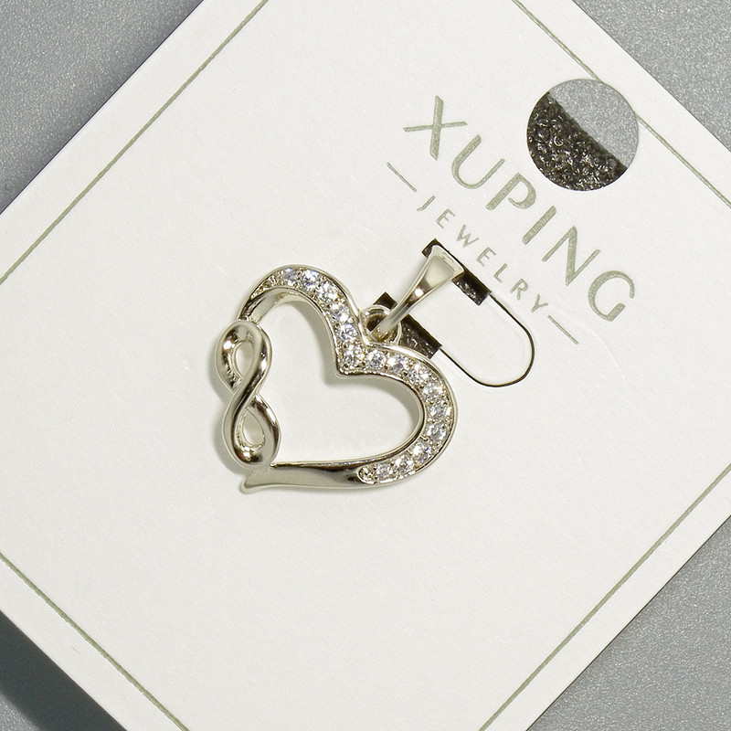 Wisiorek «Serce» Xuping z białymi cyrkoniami, średnica 16×14 mm, długość 19,5 mm, pokrycie rodowe