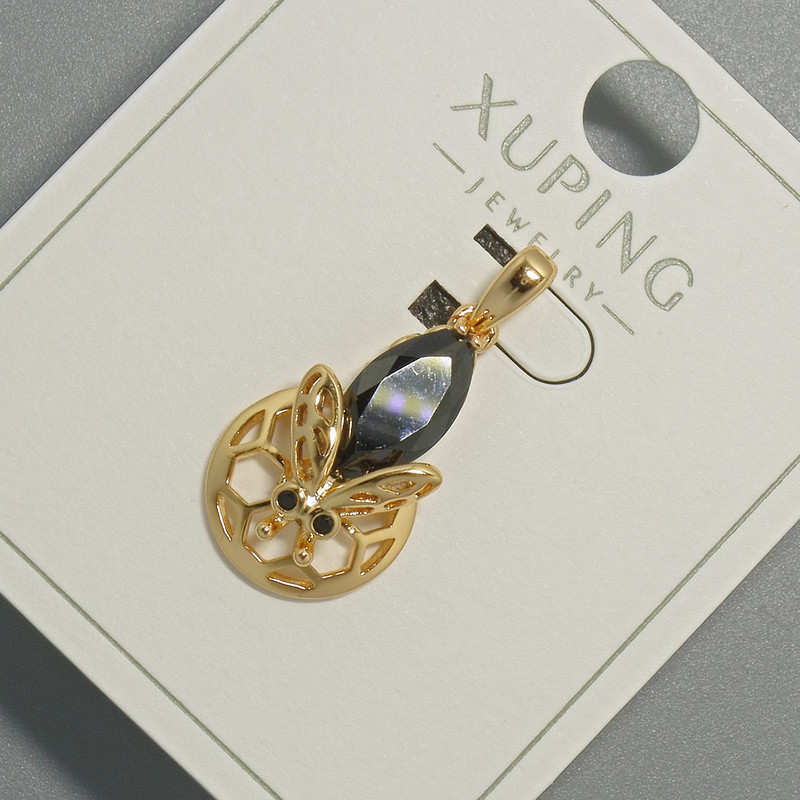 Wisiorek «Pszczoła» Xuping z czarnym kryształem, średnica 12×20 mm, długość 26 mm, pozłacanie 18K